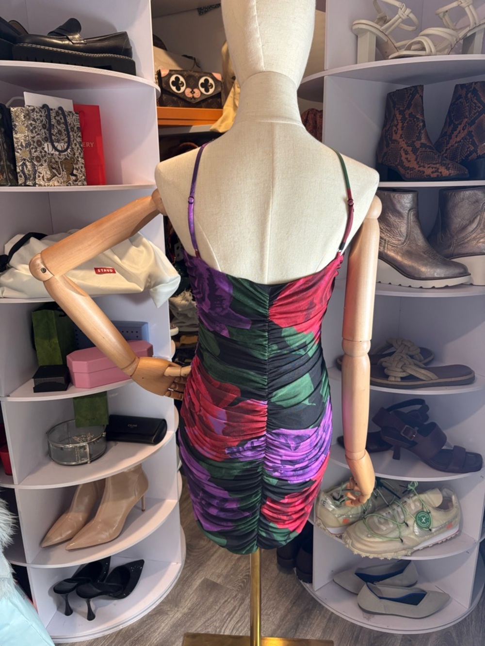 AFRM Mila oversized bloom Halter Bodycon ruched Mini Dress floral Purple M nwt - Picture 5 of 8